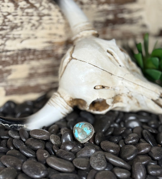 Donovan Nez Navajo Sterling Silver Kingman Turquoise Adjustable Ring