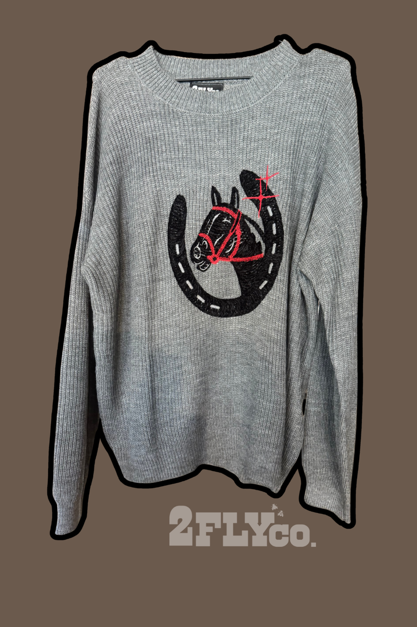 Gray Vintage Lucky Horse Sweater