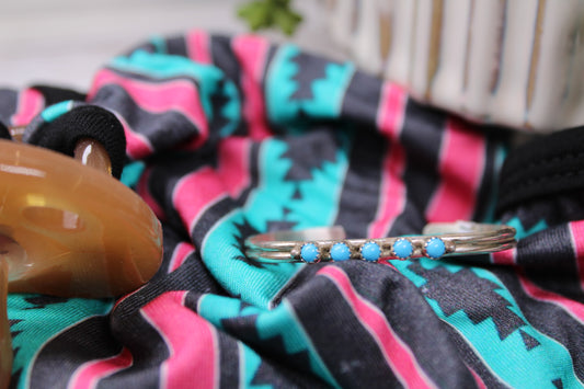 Kingman Turquoise Baby Cuff Bracelet – Navajo Artist Genevieve Sherman