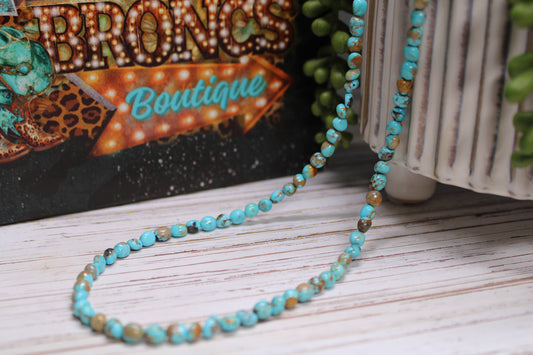 Navajo Handmade Nevada Turquoise Bead Necklace – 20 Inch by Artist Naomi Garcia