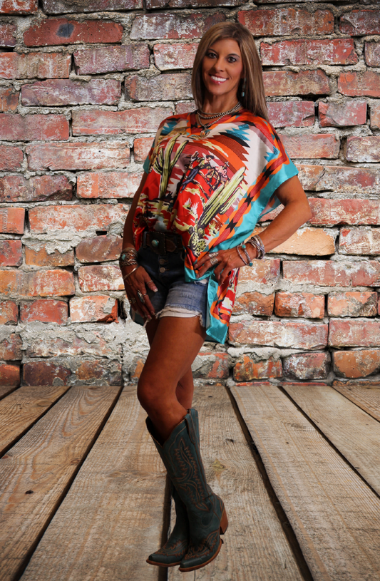 Cowboy Aztec Poncho Top