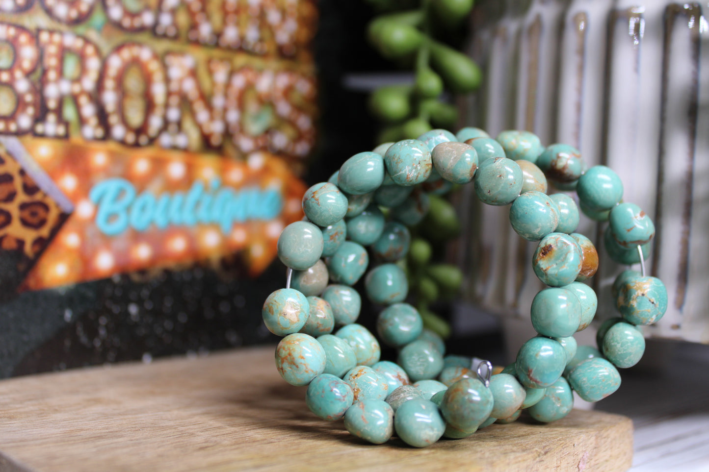 Wrap-Around Kingman Turquoise Beaded Bracelet - Handmade by Navajo Artist Vicki Johnson