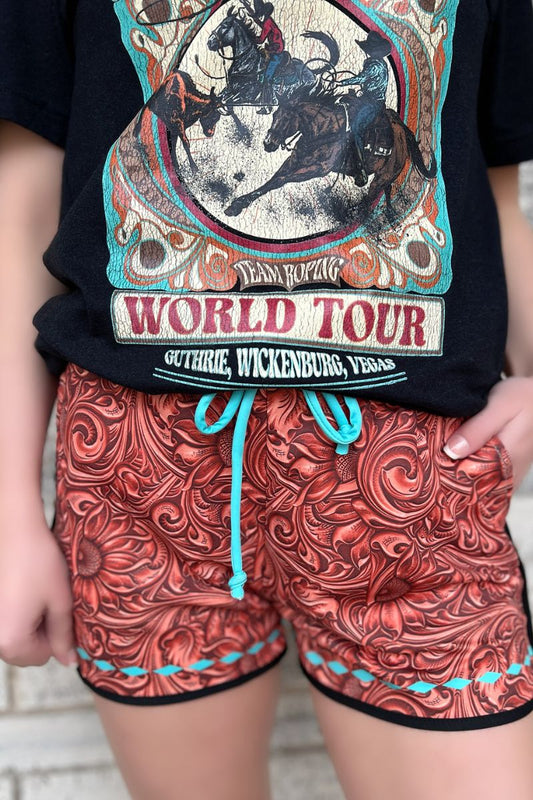 Tooled Turquoise Shorts