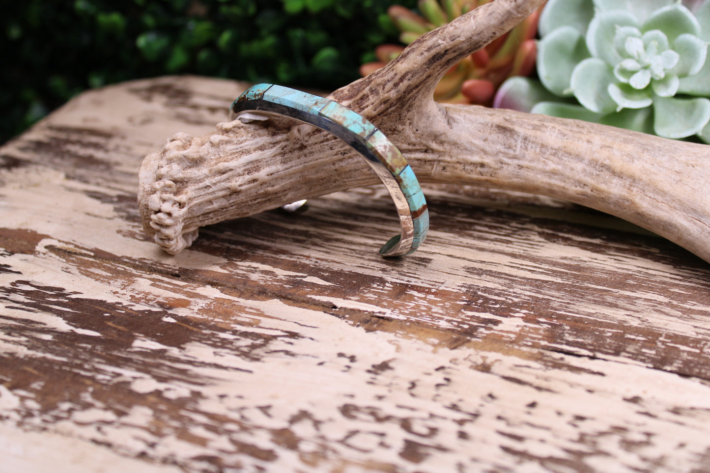 Brandon Etcitty Navajo Sterling Silver Number 8 Turquoise Inlay Cuff Bracelet