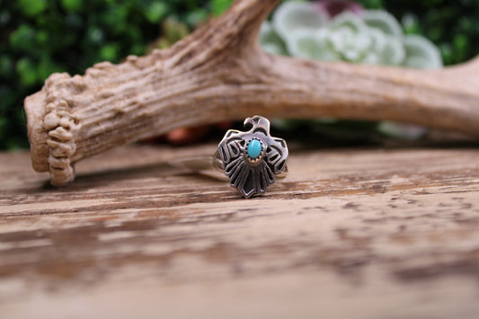 Robert Martinez Navajo Handmade Sterling Silver Kingman Turquoise Thunderbird Ring – Size 8.5