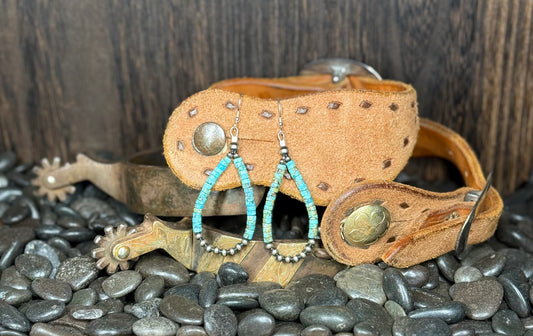 Corraine Smith Navajo Hand-Strung Kingman Turquoise & Sterling Silver Navajo Pearl Earrings