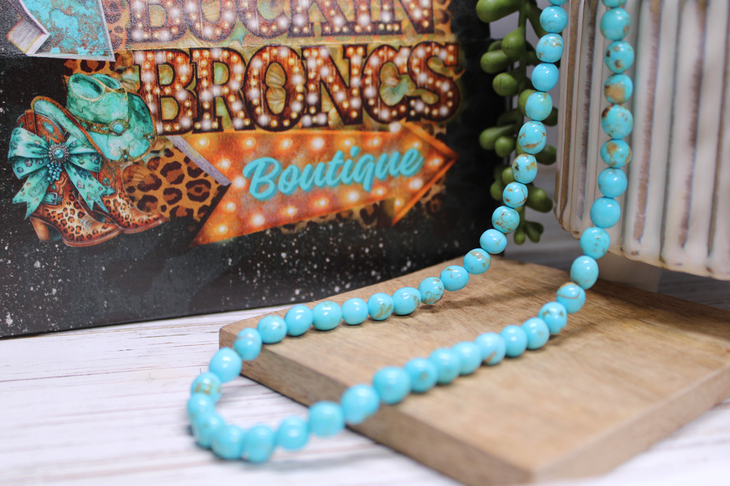 Navajo Handmade Nevada Turquoise Bead Necklace by Artist Naomi Garcia - 18-Inch