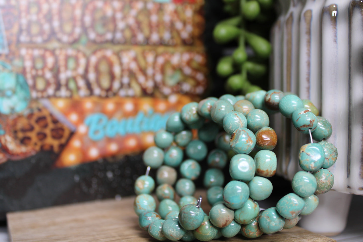 Wrap-Around Kingman Turquoise Beaded Bracelet - Handmade by Navajo Artist Vicki Johnson