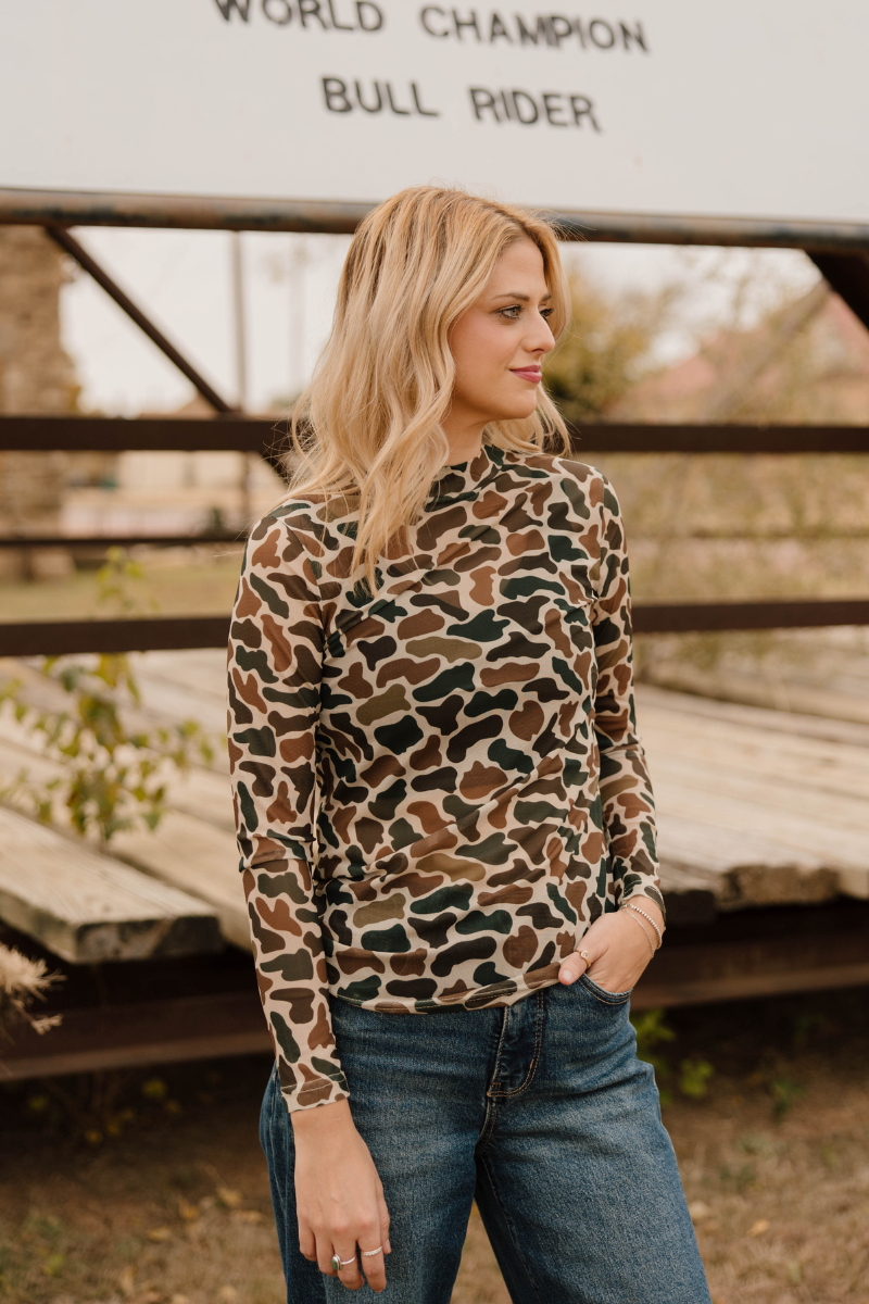 Camo “You Can’t See Me” Mesh Top