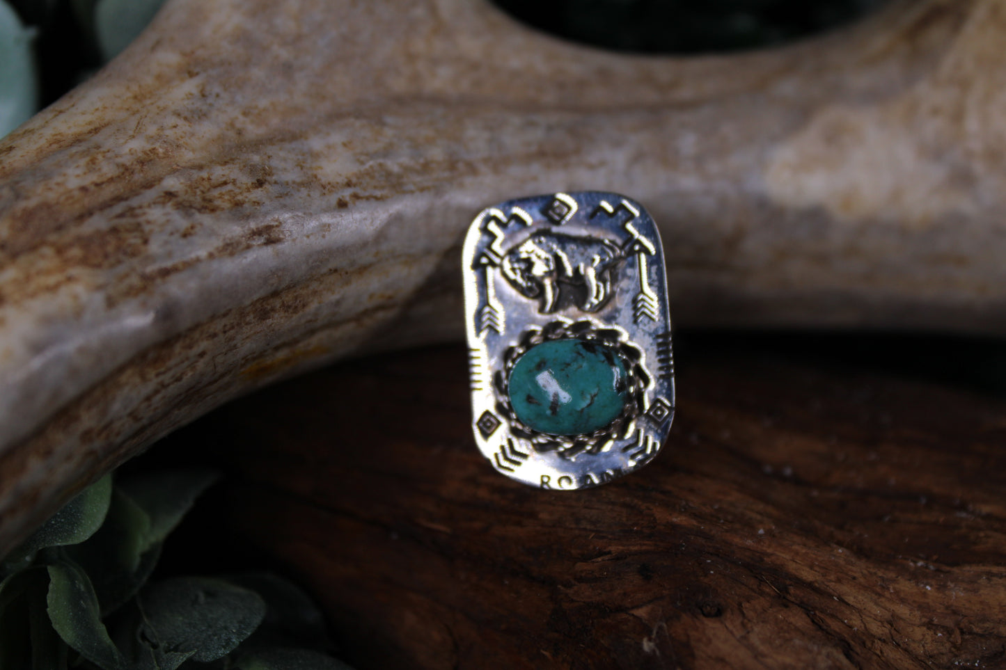 Kingman Turquoise Buffalo Sterling Silver Adjustable Ring – Size 7