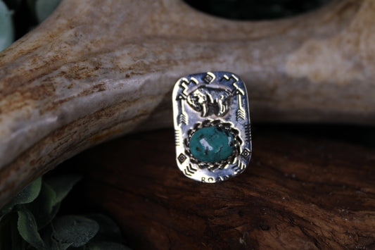 Kingman Turquoise Buffalo Sterling Silver Adjustable Ring – Size 7