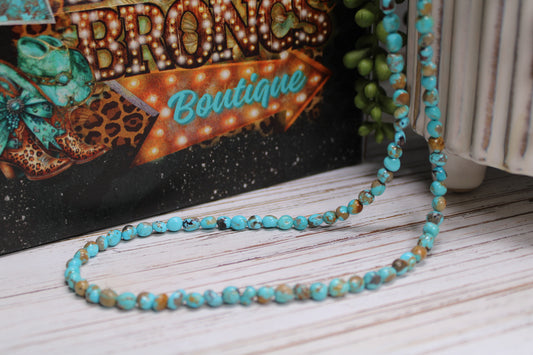 Navajo Handmade Nevada Turquoise Bead Necklace – 20 Inch by Artist Naomi Garcia