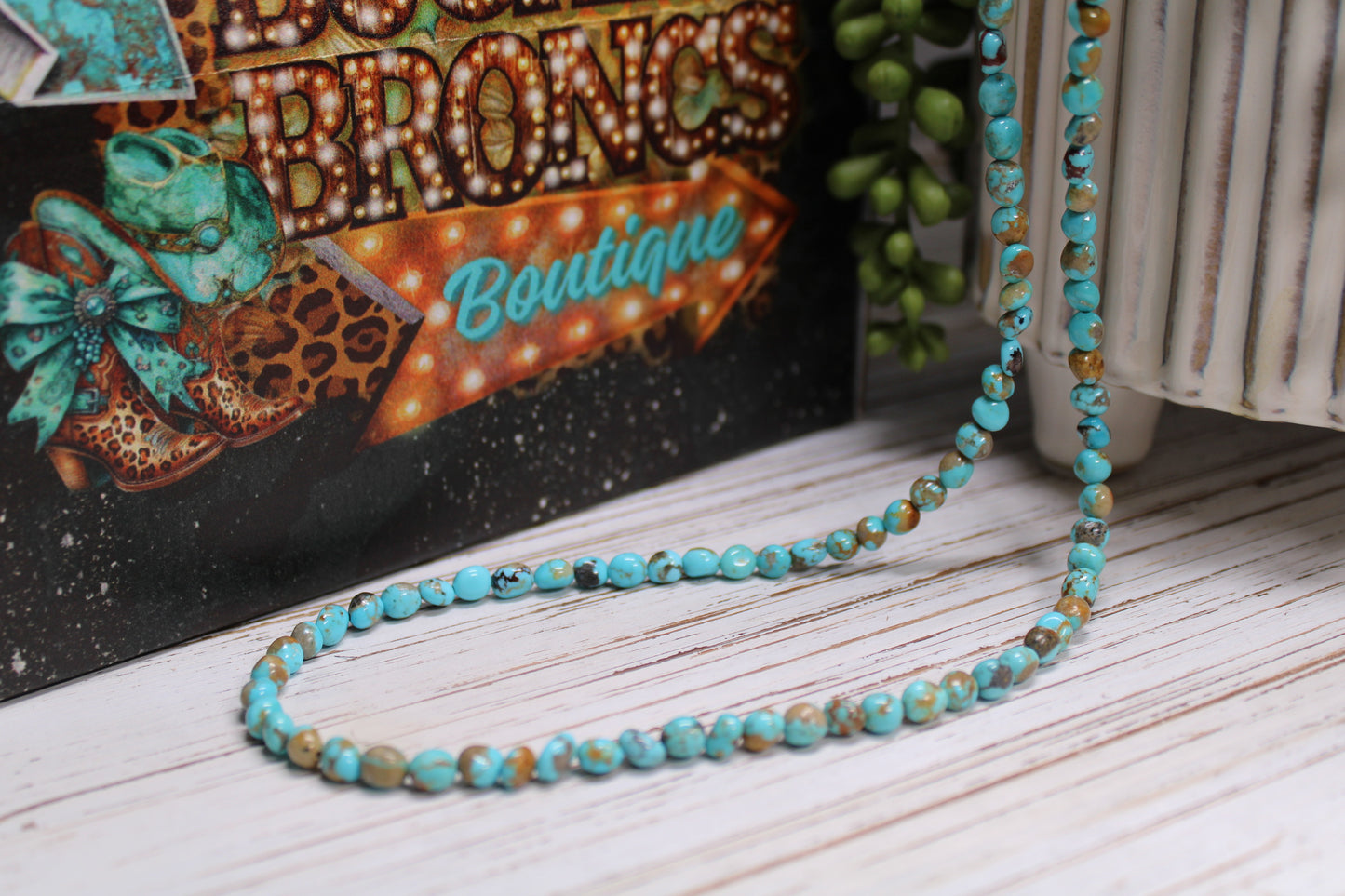 Navajo Handmade Nevada Turquoise Bead Necklace – 20 Inch by Artist Naomi Garcia