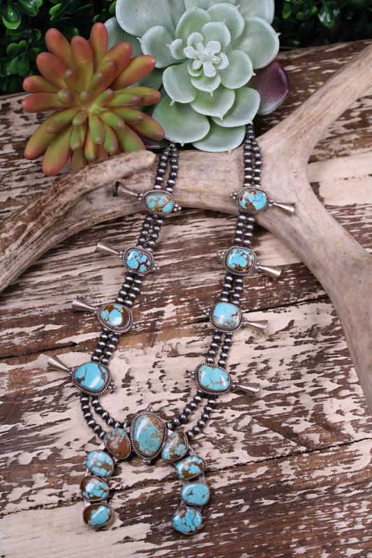 Kingman Turquoise & Navajo Pearl Necklace – .925 Sterling Silver