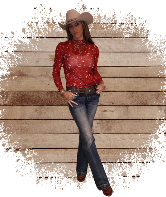 Red Bandana Babe Mesh Tops