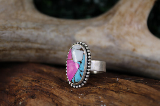 Cotton Candy Turquoise Sterling Silver Adjustable Ring