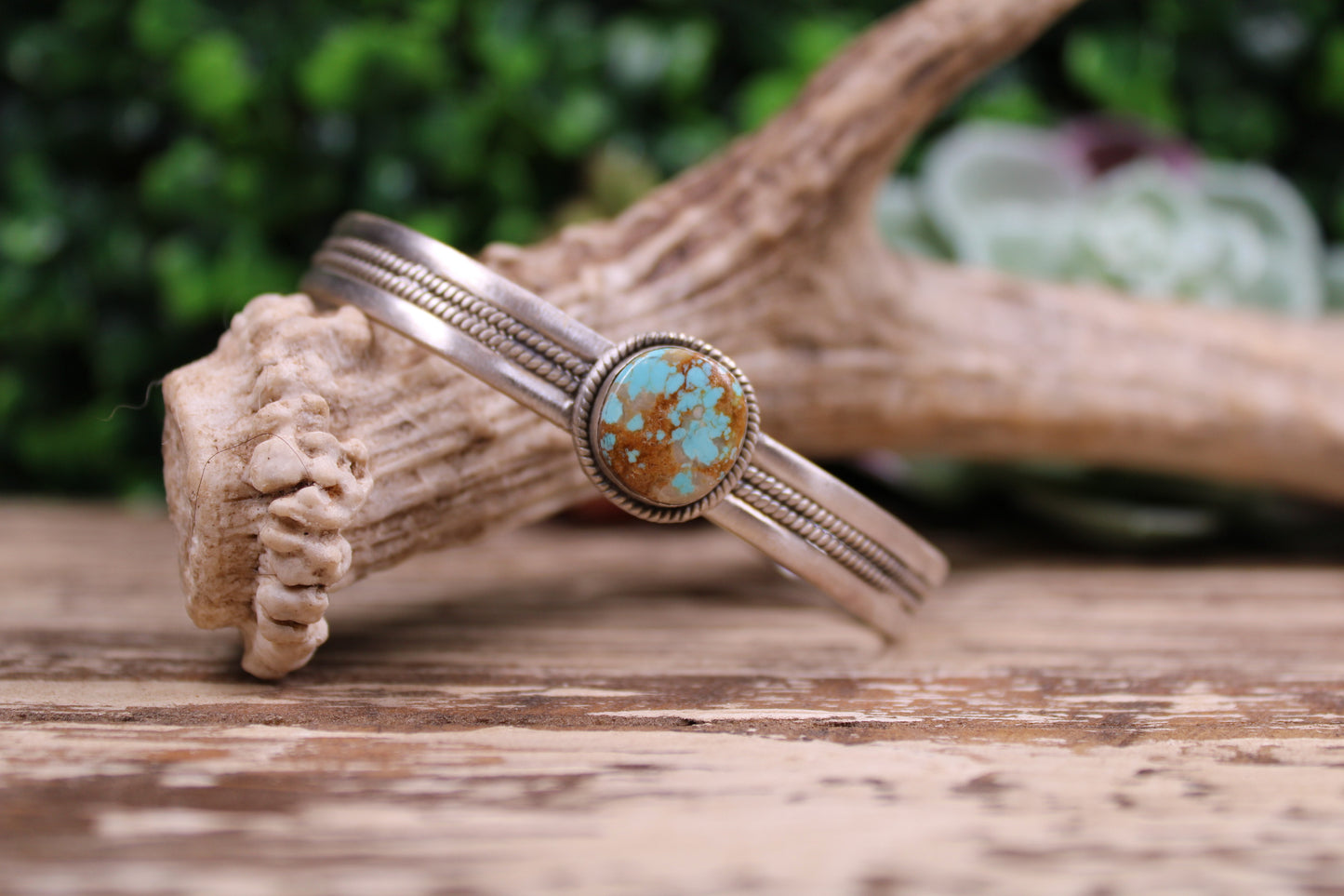 Number 8 Turquoise Sterling Silver Cuff Bracelet – Size 7 with Flex