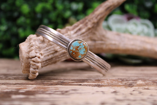 Number 8 Turquoise Sterling Silver Cuff Bracelet – Size 7 with Flex