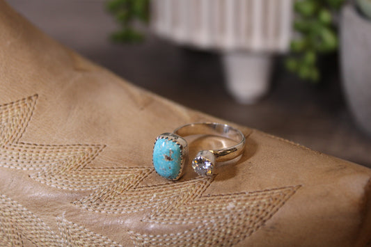 Blue Bird Turquoise & Moissanite Adjustable Ring – Sterling Silver