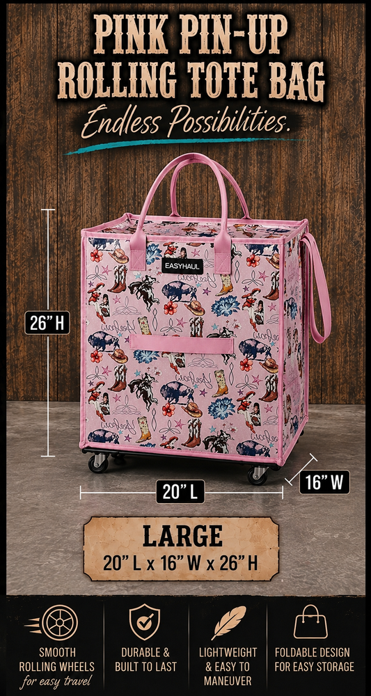 Large Pink Pin-Up EasyHaul Rolling Foldable Tote Bag