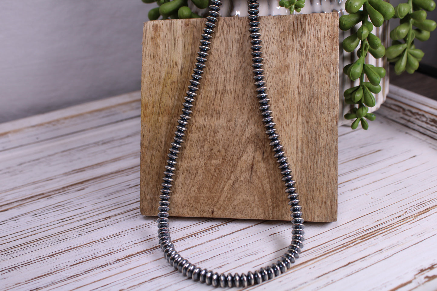 16-Inch Hand-Strung Navajo Pearl Necklace with Saucer Beads – 6mm Sterling Silver