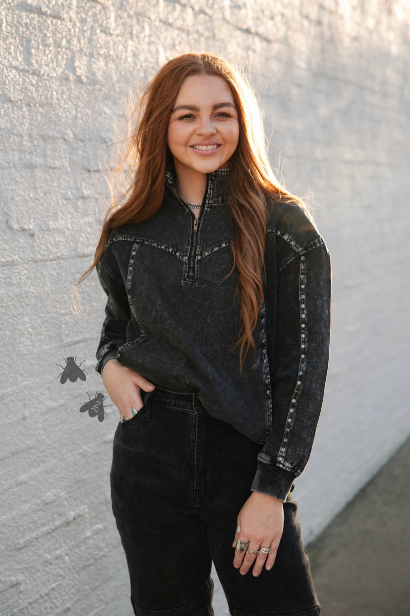 Silver Creek Zip Up – Washed Black Western Pullover