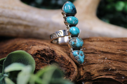 White Water Turquoise Sterling Silver Adjustable Ring