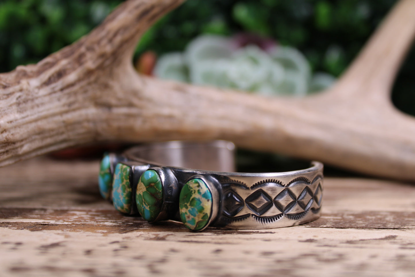 Chimney Butte Navajo Sterling Silver Sonoran Gold Turquoise Cuff Bracelet – Size 7.5