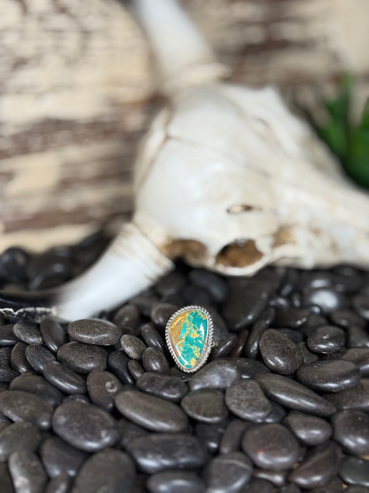 Donovan Nez Navajo Sterling Silver Kingman Turquoise Adjustable Ring