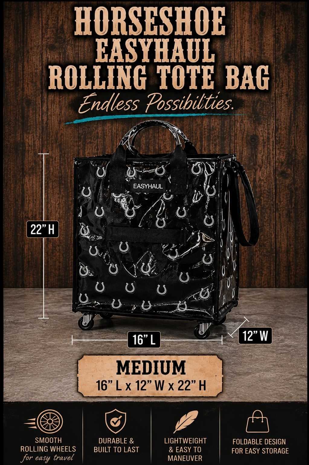 Horseshoe EasyHaul Rolling Foldable Tote Bag – Medium