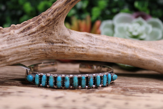 Southwest Sterling Silver Kingman Turquoise Cuff Bracelet – Size 7 with Flex
