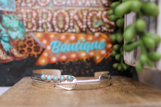 Zuni Kingman Turquoise Feather Cuff – Handmade by Artist Andrew Dewa