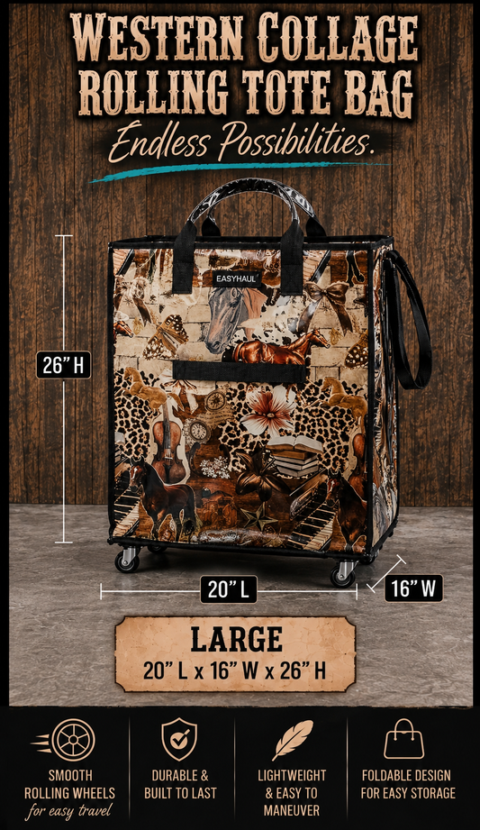 Large Western Collage EasyHaul Rolling Foldable Tote Bag