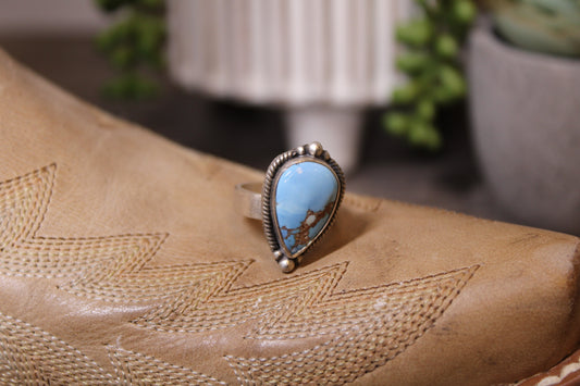 Handmade Golden Hills Turquoise Sterling Silver Adjustable Ring – Stamped Sterling