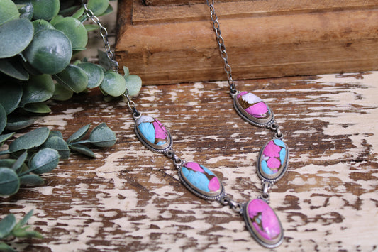 Cotton Candy Turquoise Sterling Silver Necklace – 21” Chain