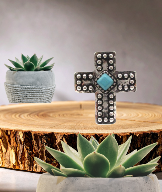 Western Cross Turquoise Cuff Ring