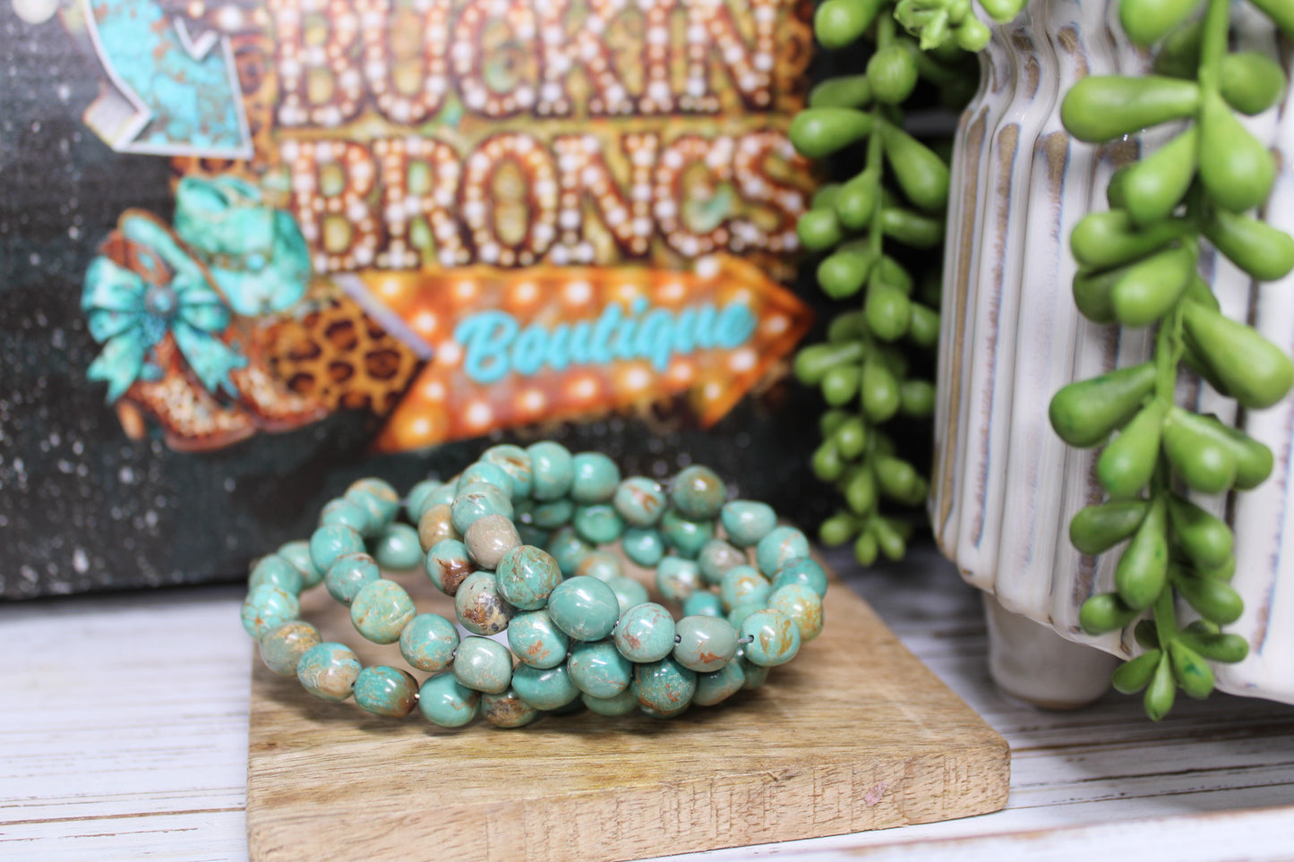 Wrap-Around Kingman Turquoise Beaded Bracelet - Handmade by Navajo Artist Vicki Johnson