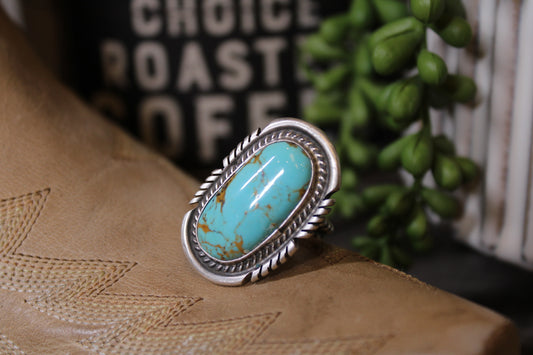 Navajo Handmade Jon McCray Kingman Turquoise Adjustable Ring