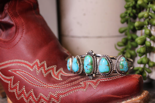 Navajo Handmade Rex Abeita Sonoran Gold Turquoise Sterling Silver Cuff