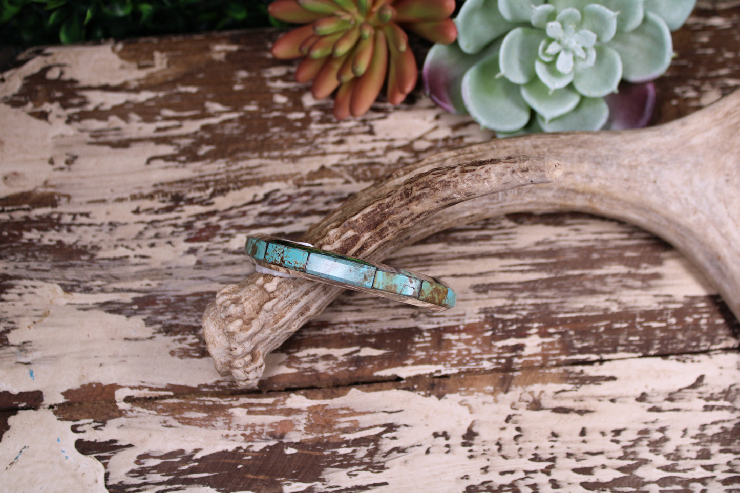 Brandon Etcitty Navajo Sterling Silver Number 8 Turquoise Inlay Cuff Bracelet