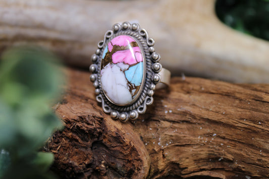 Cotton Candy Turquoise Sterling Silver Adjustable Ring