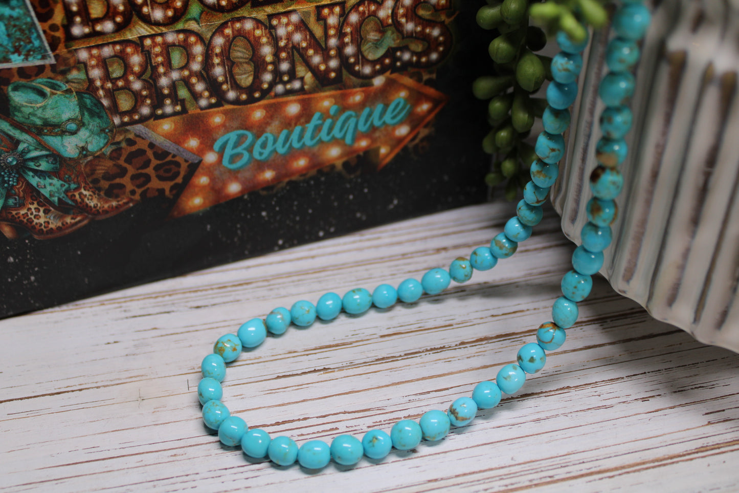 Navajo Handmade Nevada Turquoise Bead Necklace by Artist Naomi Garcia - 18-Inch
