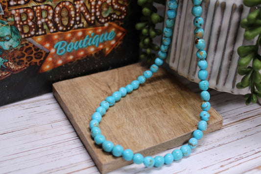 Navajo Handmade Nevada Turquoise Bead Necklace by Artist Naomi Garcia - 18-Inch