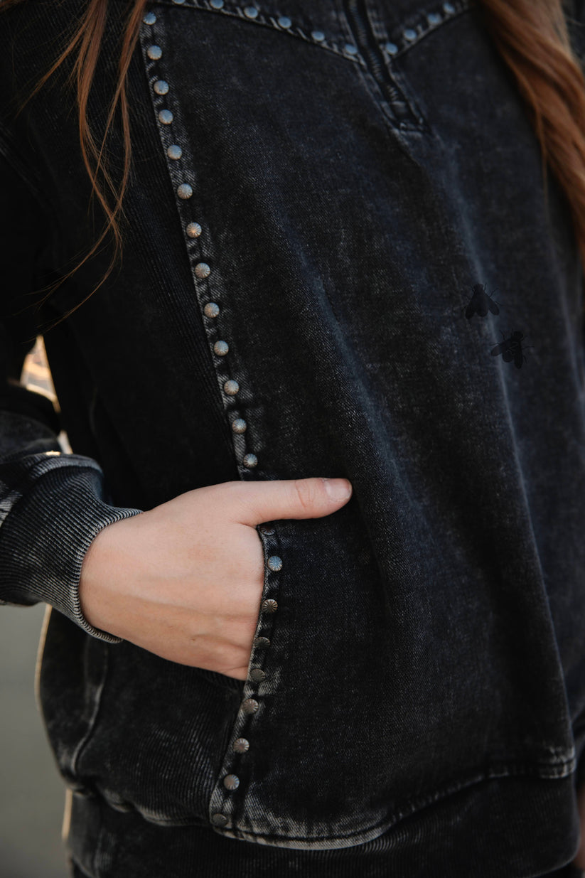 Silver Creek Zip Up – Washed Black Western Pullover