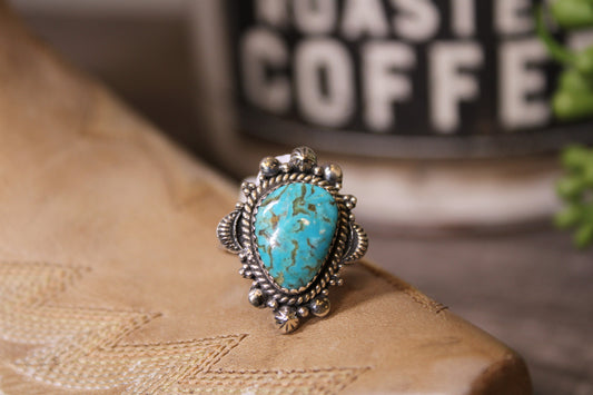 Kingman Turquoise Sterling Silver Adjustable Ring – Stamped .925