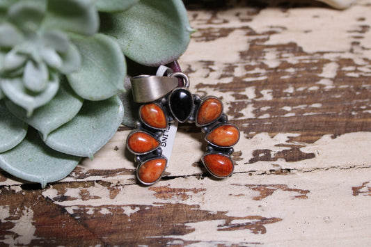 Multi-Stone Spiny Oyster & Black Onyx Sterling Silver Pendant