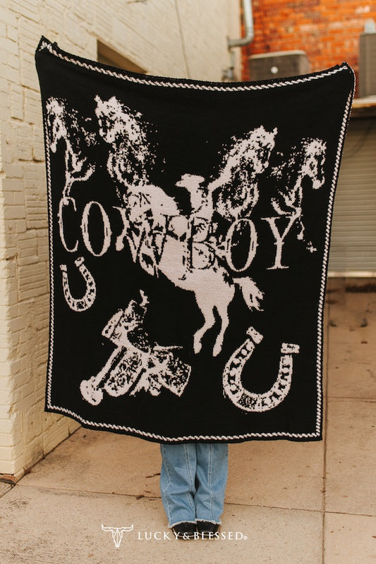Western Cowboy Printed Knitted Blanket – 50" x 60"
