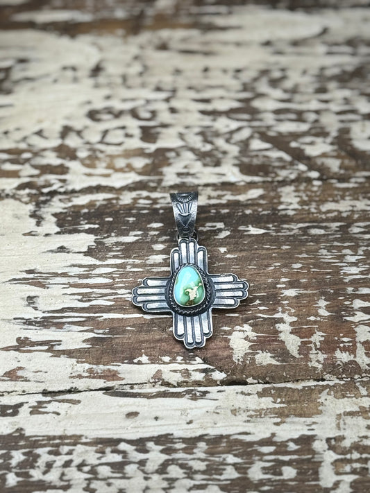 Kevin Billah Navajo Sterling Silver Sonoran Gold Turquoise Zia Pendant