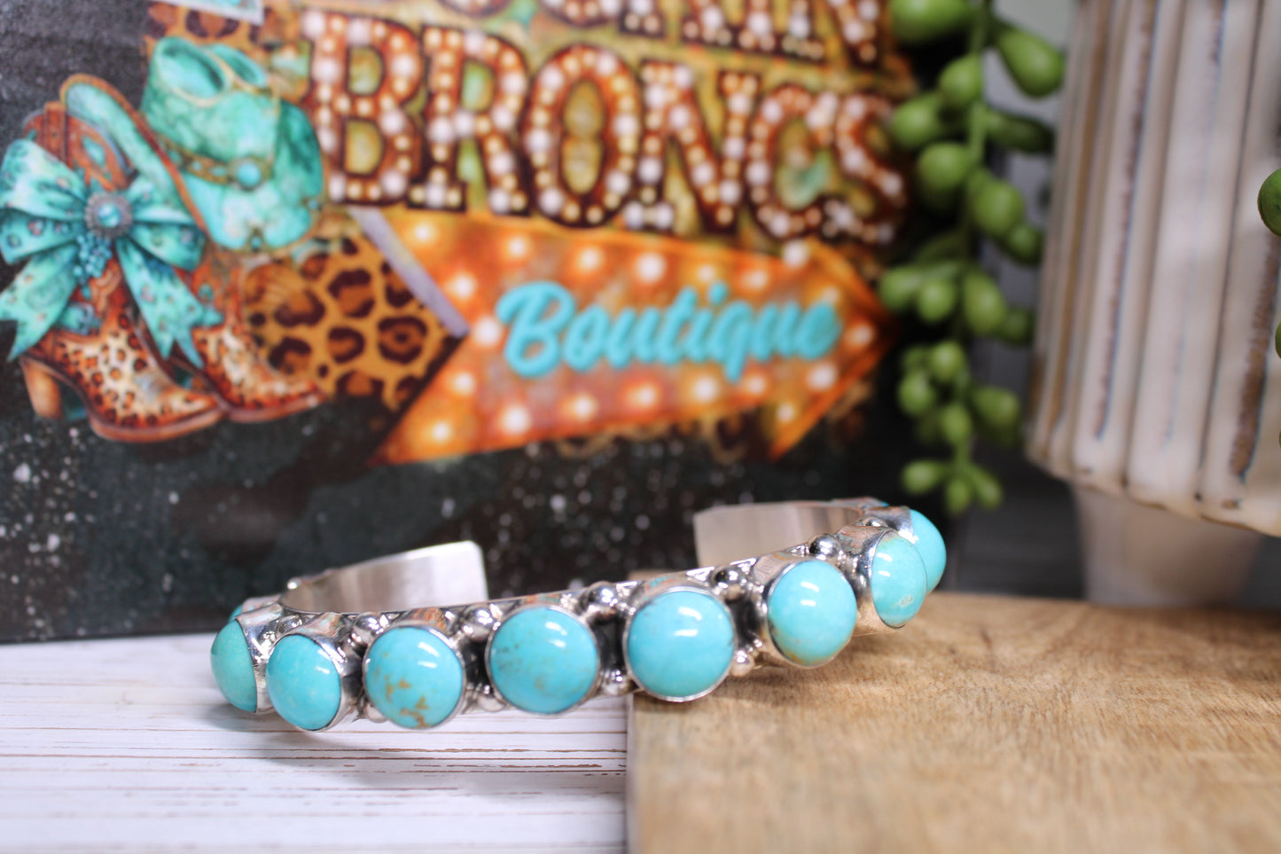 Kingman Turquoise 11-Stone Cuff – Handmade by Navajo Artist Diana Nez