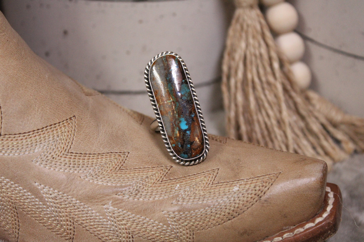 Navajo Royston Ribbon Turquoise Adjustable Ring – Donovan Skeet